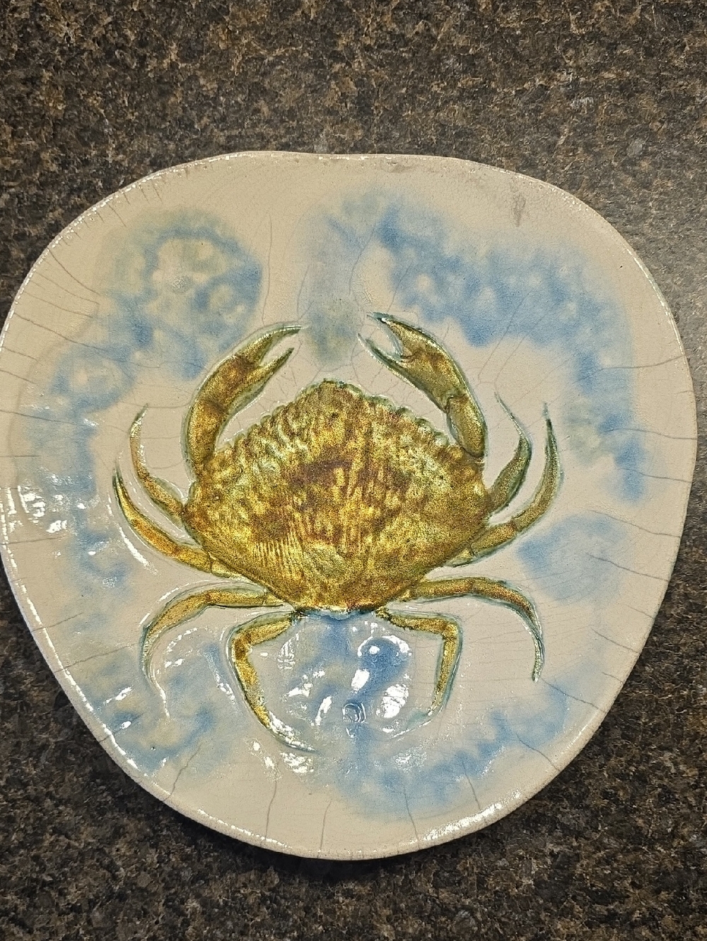 Crab Raku Art Pottery Glazed Decorative Plate 10"